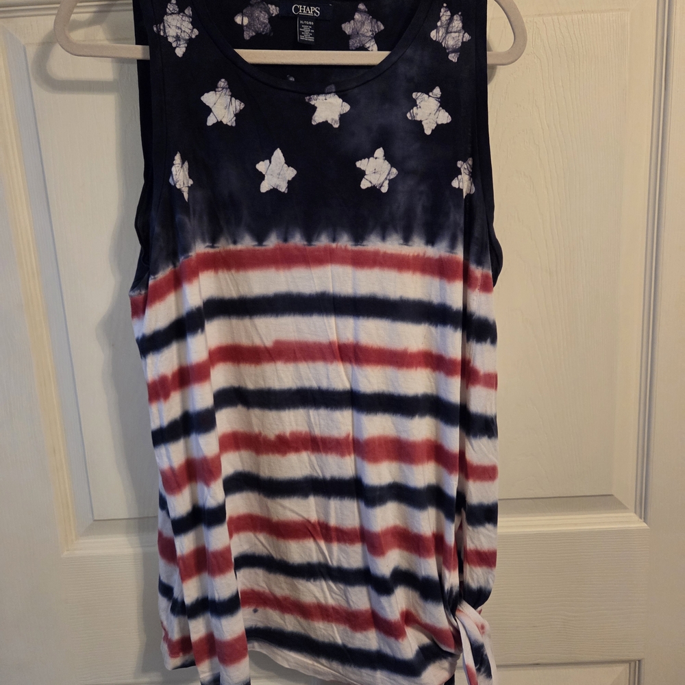 Chaps Women's Red and Blue Tie-Dye Tank Top